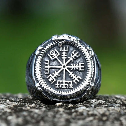 THE MEN THING Rings VIKING VEGVISIR SILVER - Titanium Steel Ring for Men & Boys (Size : 22)