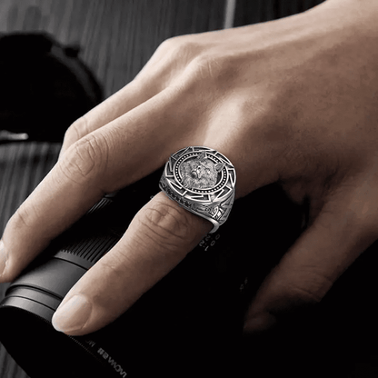 THE MEN THING Rings VIKING WARRIOR WOLF SILVER - COPPER Ring for Men & Boys (Size : 21)