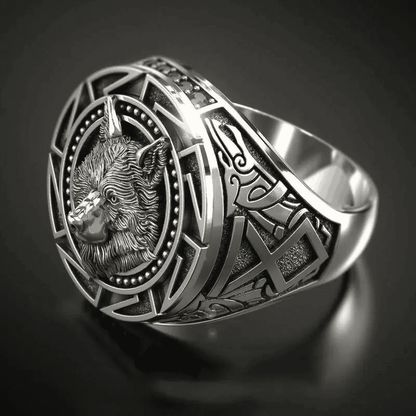 THE MEN THING Rings VIKING WARRIOR WOLF SILVER - COPPER Ring for Men & Boys (Size : 21)