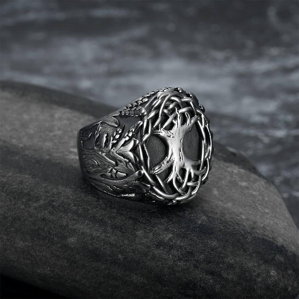 THE MEN THING Rings VIKING YGGDRASIL SILVER - Titanium Steel Ring for Men & Boys (Size : 22)