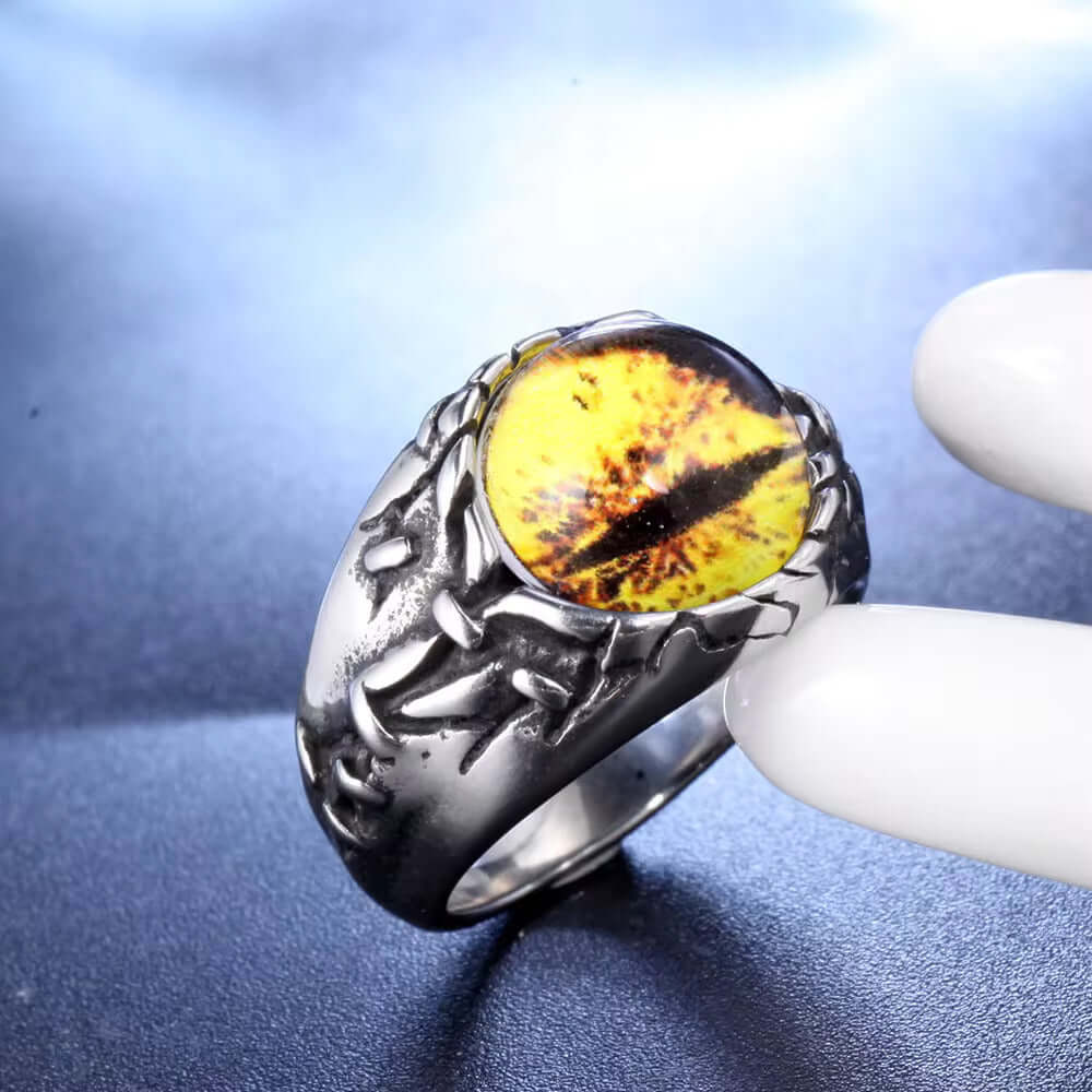 THE MEN THING Rings YELLOW DRAGON EYE Titanium Steel Ring for Men and Boys (Size-21)