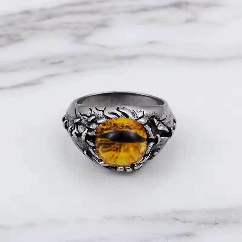 THE MEN THING Rings YELLOW DRAGON EYE Titanium Steel Ring for Men and Boys (Size-21)