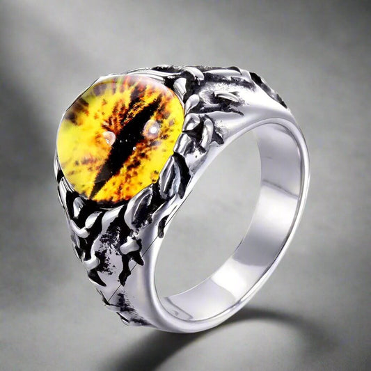 THE MEN THING Rings YELLOW DRAGON EYE Titanium Steel Ring for Men and Boys (Size-21)