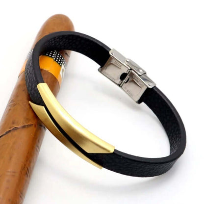 THE MEN THING Silicone Strap Bracelet MIDNIGHT SHADE GOLD - Genuine Silicone Strap Bracelet with Stainless Steel Buckle Lock  for Men & Boys (8 inch)