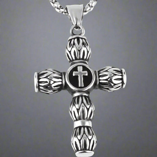 THE MEN THING SS Pendant/ Necklace ALLMIGHTY CROSS -  Alloy Pendant with Stainless Steel 24inch Round Box Chain, American trending Style for Men & Boy