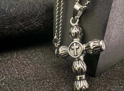 THE MEN THING SS Pendant/ Necklace ALLMIGHTY CROSS -  Alloy Pendant with Stainless Steel 24inch Round Box Chain, American trending Style for Men & Boy