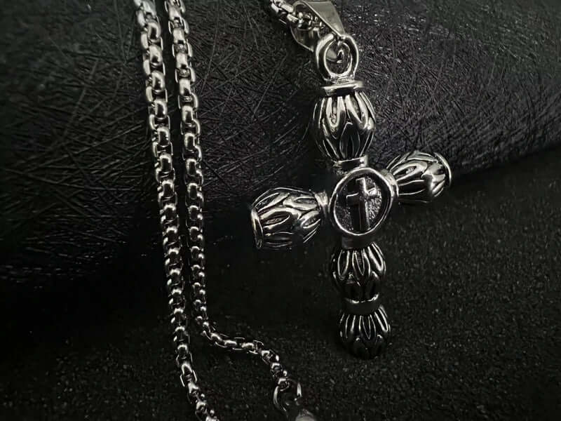 THE MEN THING SS Pendant/ Necklace ALLMIGHTY CROSS -  Alloy Pendant with Stainless Steel 24inch Round Box Chain, American trending Style for Men & Boy