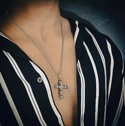 THE MEN THING SS Pendant/ Necklace ALLMIGHTY CROSS -  Alloy Pendant with Stainless Steel 24inch Round Box Chain, American trending Style for Men & Boy