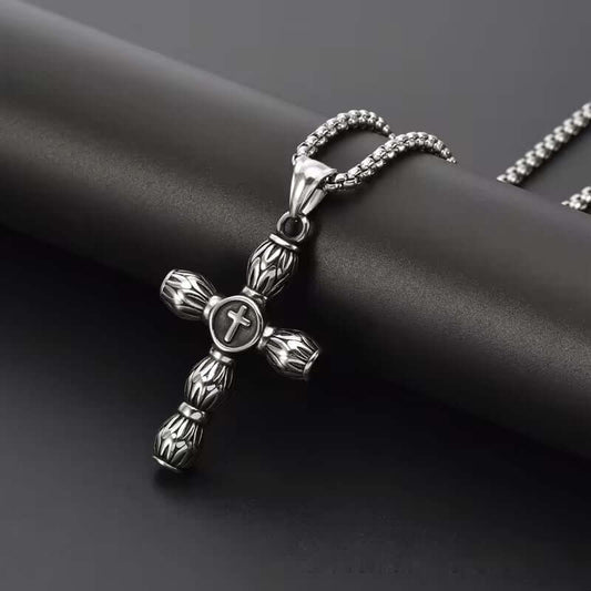 THE MEN THING SS Pendant/ Necklace ALLMIGHTY CROSS (T) - Pure Titanium Steel Pendant with Stainless Steel 24inch Round Box Chain, European trending Style for Men & Boy
