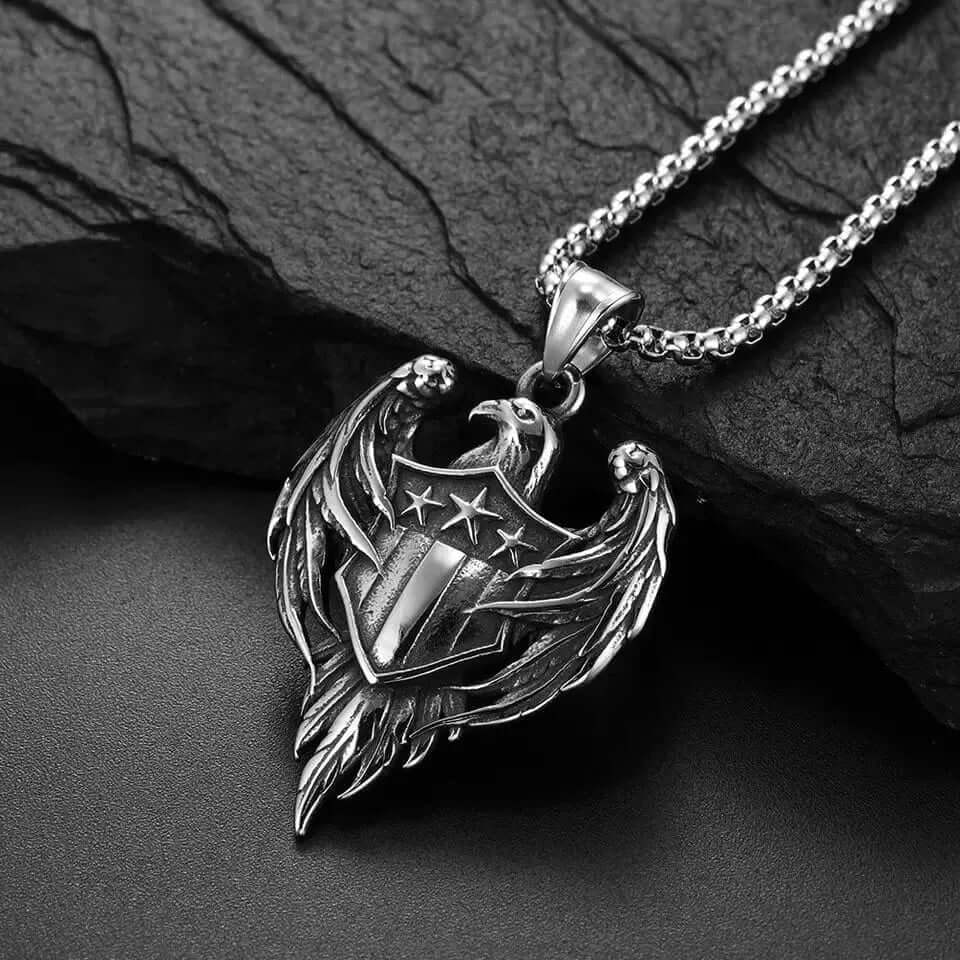 THE MEN THING SS Pendant/ Necklace AMERICAN EAGLE PRIDE -  Pure Titanium Steel The Eagle Pendant with 24inch Round Box Chain for Men & Boys