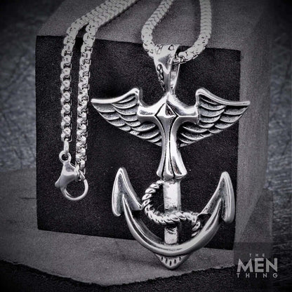THE MEN THING SS Pendant/ Necklace ANCHOR OF LIFE -  Pure Titanium Steel Pendant with 24inch Round Box Chain for Men & Boys