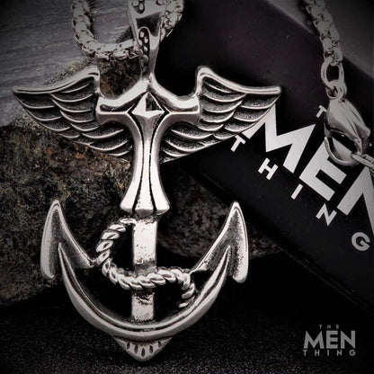 THE MEN THING SS Pendant/ Necklace ANCHOR OF LIFE -  Pure Titanium Steel Pendant with 24inch Round Box Chain for Men & Boys