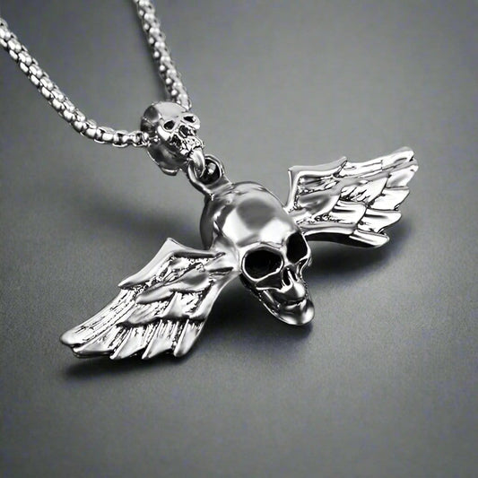 THE MEN THING SS Pendant/ Necklace ANGLE SKULL- Alloy Pendant with Pure Stainless  steel 24inch Chain for Men, American trending Style - Round Box Chain & Pendant for Men & Boy
