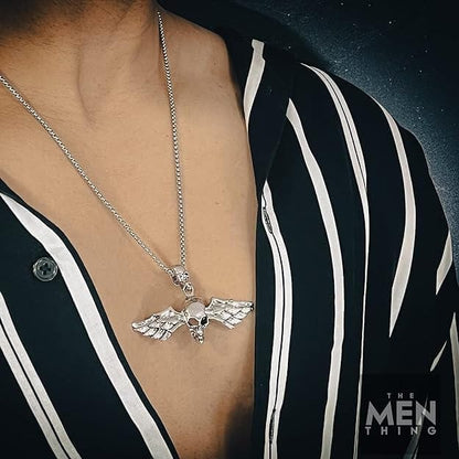 THE MEN THING SS Pendant/ Necklace ANGLE SKULL- Alloy Pendant with Pure Stainless  steel 24inch Chain for Men, American trending Style - Round Box Chain & Pendant for Men & Boy