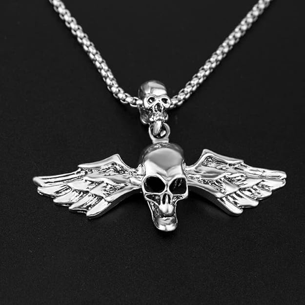 THE MEN THING SS Pendant/ Necklace ANGLE SKULL- Alloy Pendant with Pure Stainless  steel 24inch Chain for Men, American trending Style - Round Box Chain & Pendant for Men & Boy