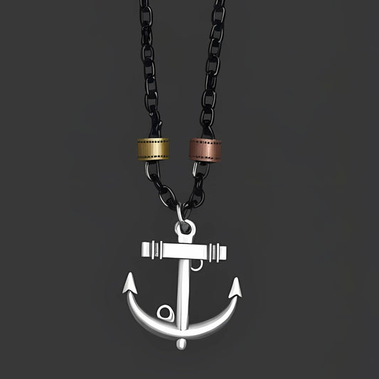 THE MEN THING SS Pendant/ Necklace AQUA ANCHOR - Pure Titanium Steel Pendant with 27inch Chain for Men & Boys