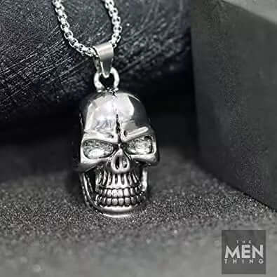 THE MEN THING SS Pendant/ Necklace BIG SKULL -  Alloy Pendant with Pure Stainless Steel 24inch Round Box Chain, American trending Style for Men & Boy