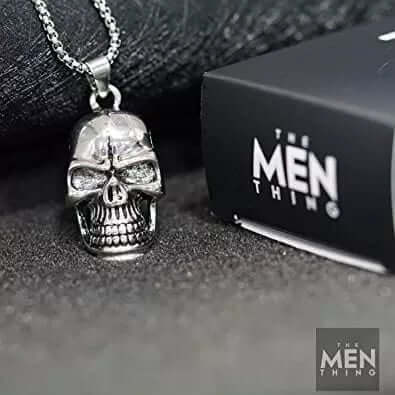 THE MEN THING SS Pendant/ Necklace BIG SKULL -  Alloy Pendant with Pure Stainless Steel 24inch Round Box Chain, American trending Style for Men & Boy