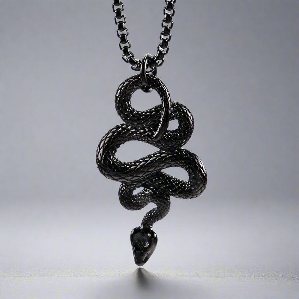 THE MEN THING SS Pendant/ Necklace BLACK GUARDIAN SNAKE - Pure Titanium Steel Pendant with 24inch Round Box Chain for Men & Boys