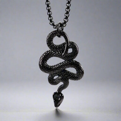 THE MEN THING SS Pendant/ Necklace BLACK GUARDIAN SNAKE - Pure Titanium Steel Pendant with 24inch Round Box Chain for Men & Boys