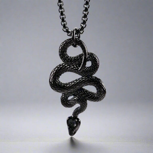 THE MEN THING SS Pendant/ Necklace BLACK GUARDIAN SNAKE - Pure Titanium Steel Pendant with 24inch Round Box Chain for Men & Boys