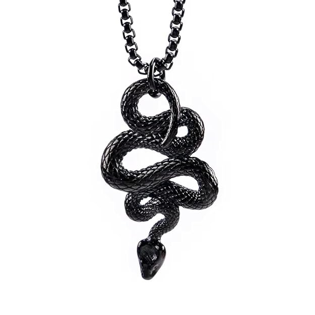 THE MEN THING SS Pendant/ Necklace BLACK GUARDIAN SNAKE - Pure Titanium Steel Pendant with 24inch Round Box Chain for Men & Boys