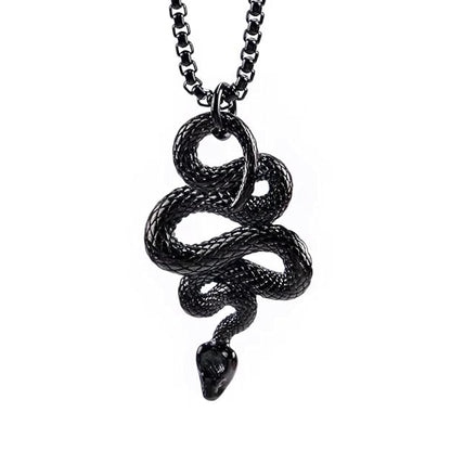 THE MEN THING SS Pendant/ Necklace BLACK GUARDIAN SNAKE - Pure Titanium Steel Pendant with 24inch Round Box Chain for Men & Boys