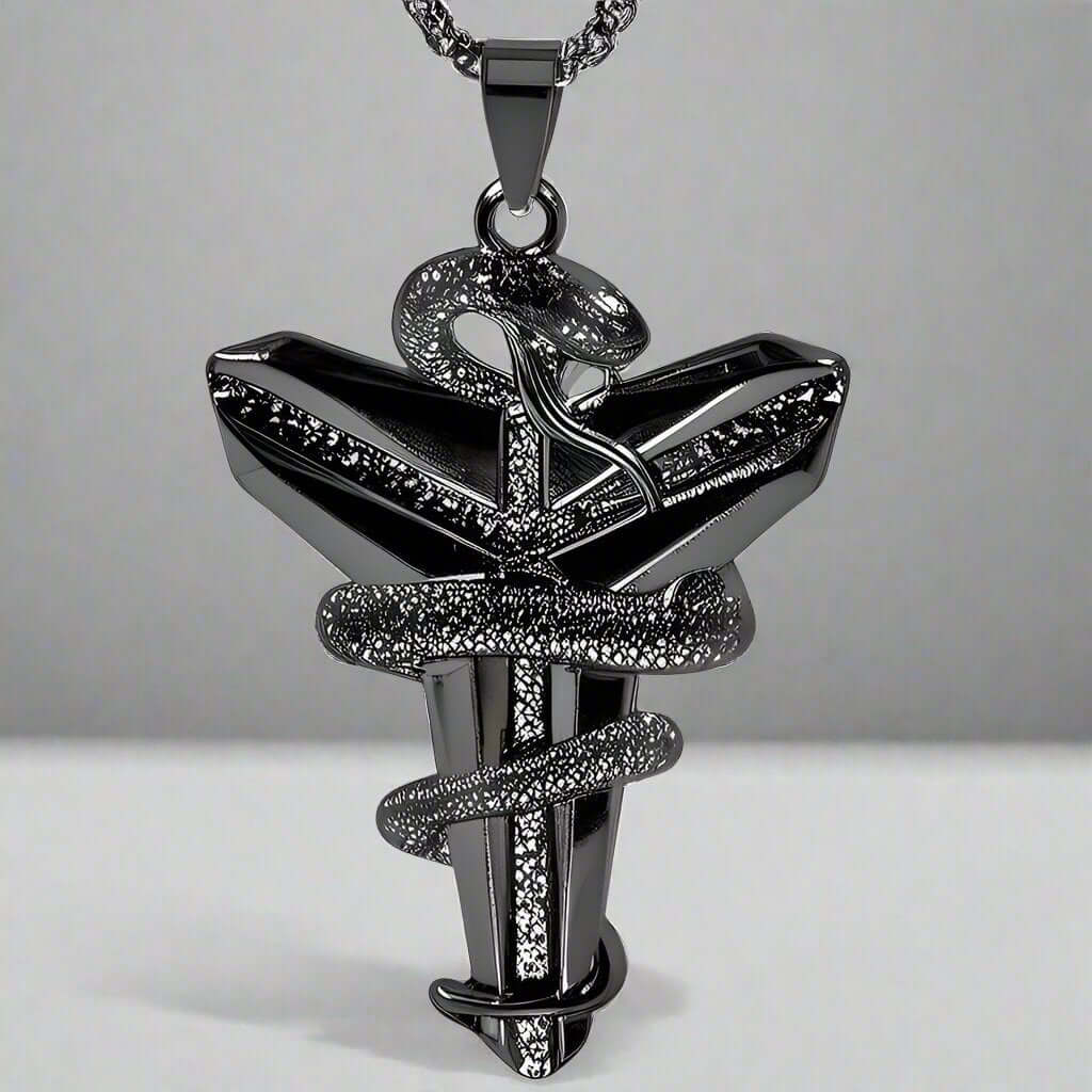 THE MEN THING SS Pendant/ Necklace BLACK MAMBA - Alloy Pendant with Pure Stainless Steel 24inch Round box Chain, European trending Style for Men & Boy