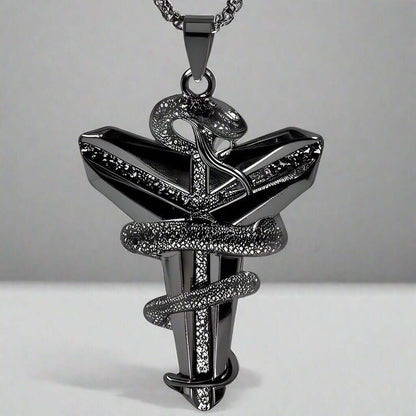 THE MEN THING SS Pendant/ Necklace BLACK MAMBA - Alloy Pendant with Pure Stainless Steel 24inch Round box Chain, European trending Style for Men & Boy