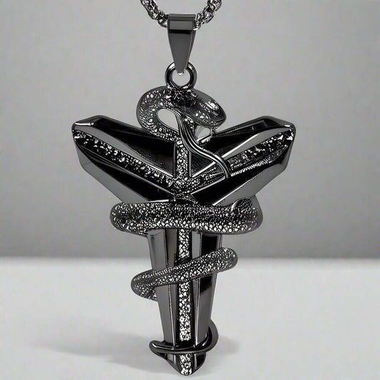 THE MEN THING SS Pendant/ Necklace BLACK MAMBA - Alloy Pendant with Pure Stainless Steel 24inch Round box Chain, European trending Style for Men & Boy