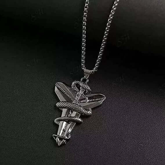 THE MEN THING SS Pendant/ Necklace BLACK MAMBA - Alloy Pendant with Pure Stainless Steel 24inch Round box Chain, European trending Style for Men & Boy