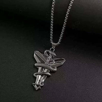 THE MEN THING SS Pendant/ Necklace BLACK MAMBA - Alloy Pendant with Pure Stainless Steel 24inch Round box Chain, European trending Style for Men & Boy