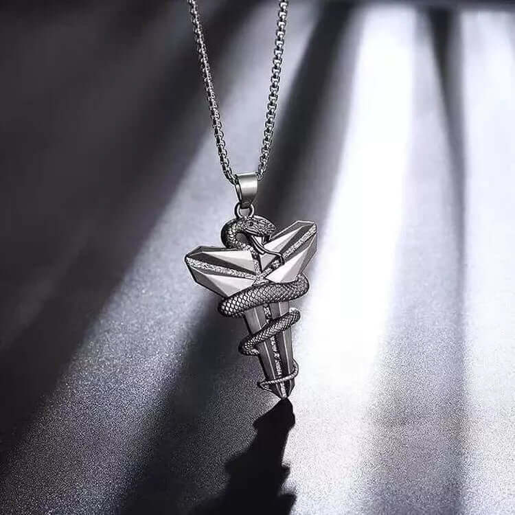 THE MEN THING SS Pendant/ Necklace BLACK MAMBA - Alloy Pendant with Pure Stainless Steel 24inch Round box Chain, European trending Style for Men & Boy