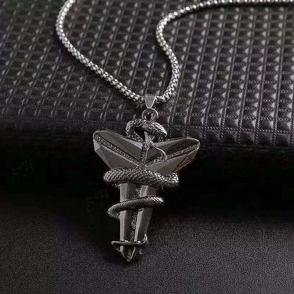 THE MEN THING SS Pendant/ Necklace BLACK MAMBA - Alloy Pendant with Pure Stainless Steel 24inch Round box Chain, European trending Style for Men & Boy