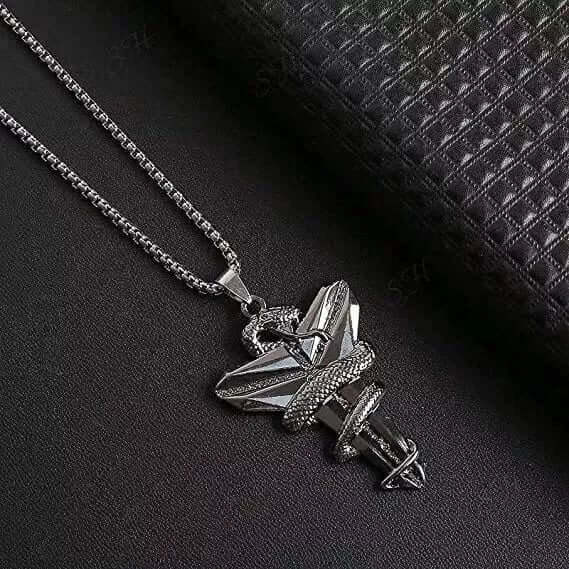 THE MEN THING SS Pendant/ Necklace BLACK MAMBA - Alloy Pendant with Pure Stainless Steel 24inch Round box Chain, European trending Style for Men & Boy