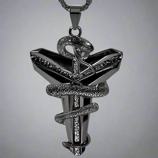 THE MEN THING SS Pendant/ Necklace BLACK MAMBA - Pure Titanium Steel Black Mamba Pendant with 24inch Round Box Black Chain for Men & Boys