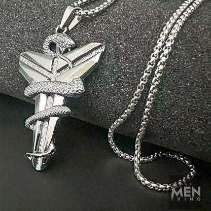 THE MEN THING SS Pendant/ Necklace BLACK MAMBA - Pure Titanium Steel Black Mamba Pendant with 24inch Round Box Black Chain for Men & Boys