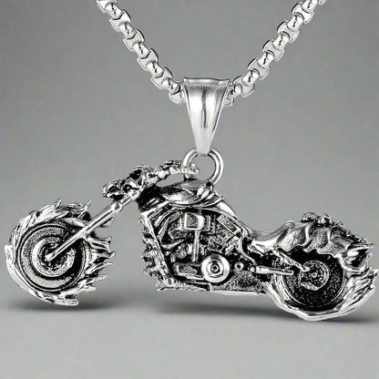 THE MEN THING SS Pendant/ Necklace BLAZE-RIDER - Alloy  Motorcycle Pendant with Pure Stainless Steel 24inch Round Box Chain, European trending Style for Men & Boy