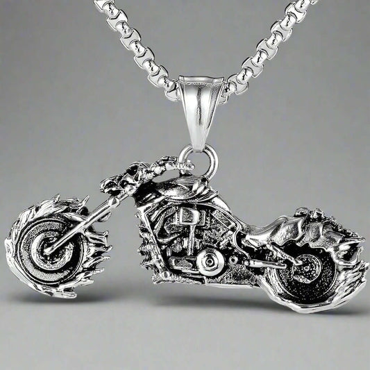 THE MEN THING SS Pendant/ Necklace BLAZE-RIDER - Alloy  Motorcycle Pendant with Pure Stainless Steel 24inch Round Box Chain, European trending Style for Men & Boy