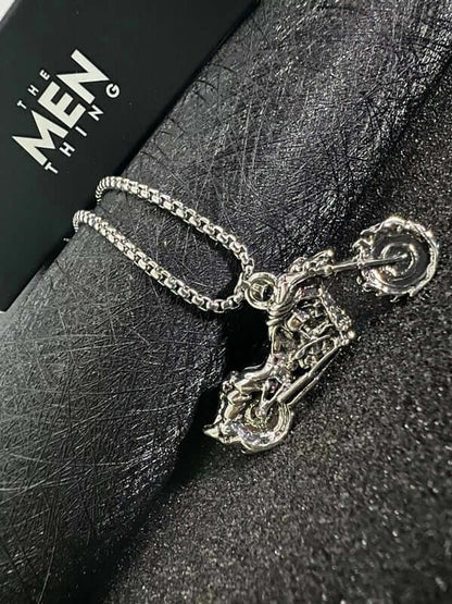 THE MEN THING SS Pendant/ Necklace BLAZE-RIDER - Alloy  Motorcycle Pendant with Pure Stainless Steel 24inch Round Box Chain, European trending Style for Men & Boy