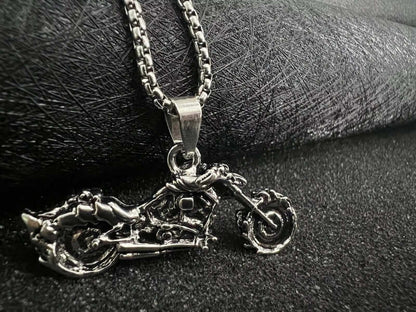 THE MEN THING SS Pendant/ Necklace BLAZE-RIDER - Alloy  Motorcycle Pendant with Pure Stainless Steel 24inch Round Box Chain, European trending Style for Men & Boy