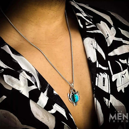 THE MEN THING SS Pendant/ Necklace BLUE EYE PROTECT (T) - Pure Titanium Steel Pendant with Round Box Chain for Men & Boys  (24 inch)