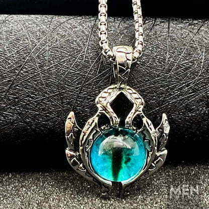 THE MEN THING SS Pendant/ Necklace BLUE EYE PROTECT (T) - Pure Titanium Steel Pendant with Round Box Chain for Men & Boys  (24 inch)