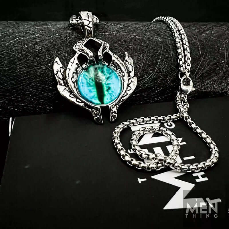 THE MEN THING SS Pendant/ Necklace BLUE EYE PROTECT (T) - Pure Titanium Steel Pendant with Round Box Chain for Men & Boys  (24 inch)