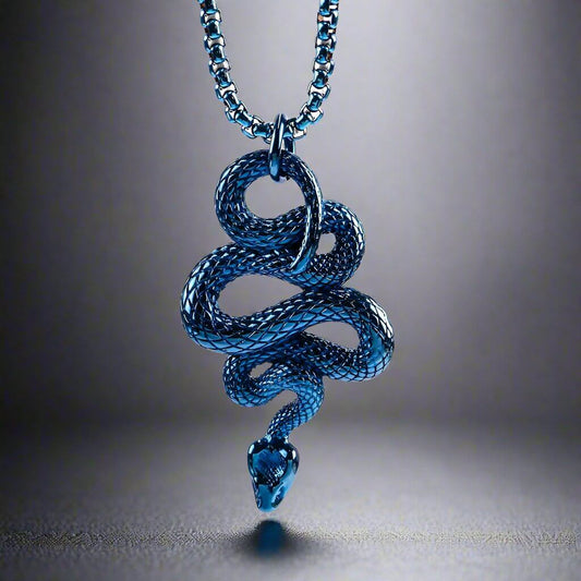 THE MEN THING SS Pendant/ Necklace BLUE GUARDIAN SNAKE - Pure Titanium Steel Pendant with 24inch Round Box Chain for Men & Boys