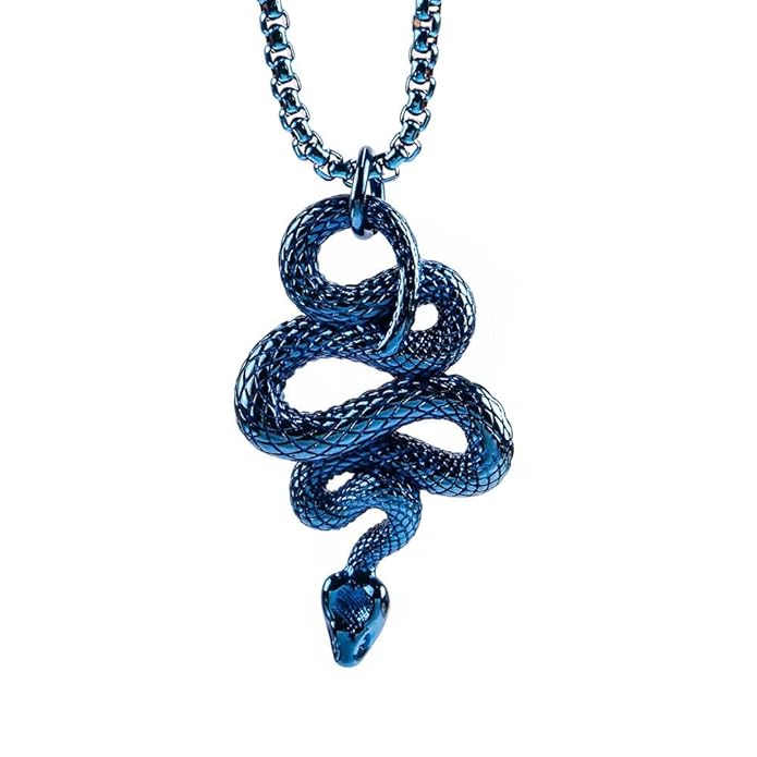 THE MEN THING SS Pendant/ Necklace BLUE GUARDIAN SNAKE - Pure Titanium Steel Pendant with 24inch Round Box Chain for Men & Boys