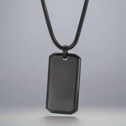 THE MEN THING SS Pendant/ Necklace BRAVE TAG - Pure Titanium Steel Black Dog Tag Pendant with 24inch Snake Chain for Men & Boys