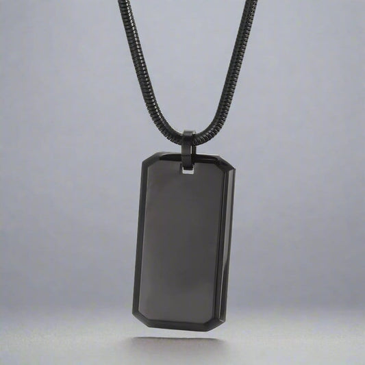 THE MEN THING SS Pendant/ Necklace BRAVE TAG - Pure Titanium Steel Black Dog Tag Pendant with 24inch Snake Chain for Men & Boys