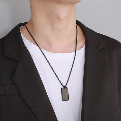 THE MEN THING SS Pendant/ Necklace BRAVE TAG - Pure Titanium Steel Black Dog Tag Pendant with 24inch Snake Chain for Men & Boys