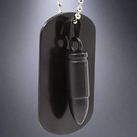THE MEN THING SS Pendant/ Necklace BULLET DOG TAG (Black)- Titanium Steel Pendant with 24inch Round Box Chain, American trending Style for Men & Boys